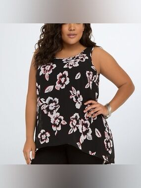 Express Black Floral Scoop Neck Tank Top with open back